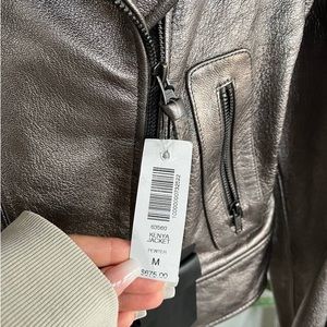 New Mackage Aritzia Kenya Rare Silver Moto Metallic Leather Biker Jacket Sz M